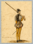 32630 Afbeelding van een kostuumontwerp van een schutter van de Utrechtse Schutterij, figurant in de maskerade van de ...